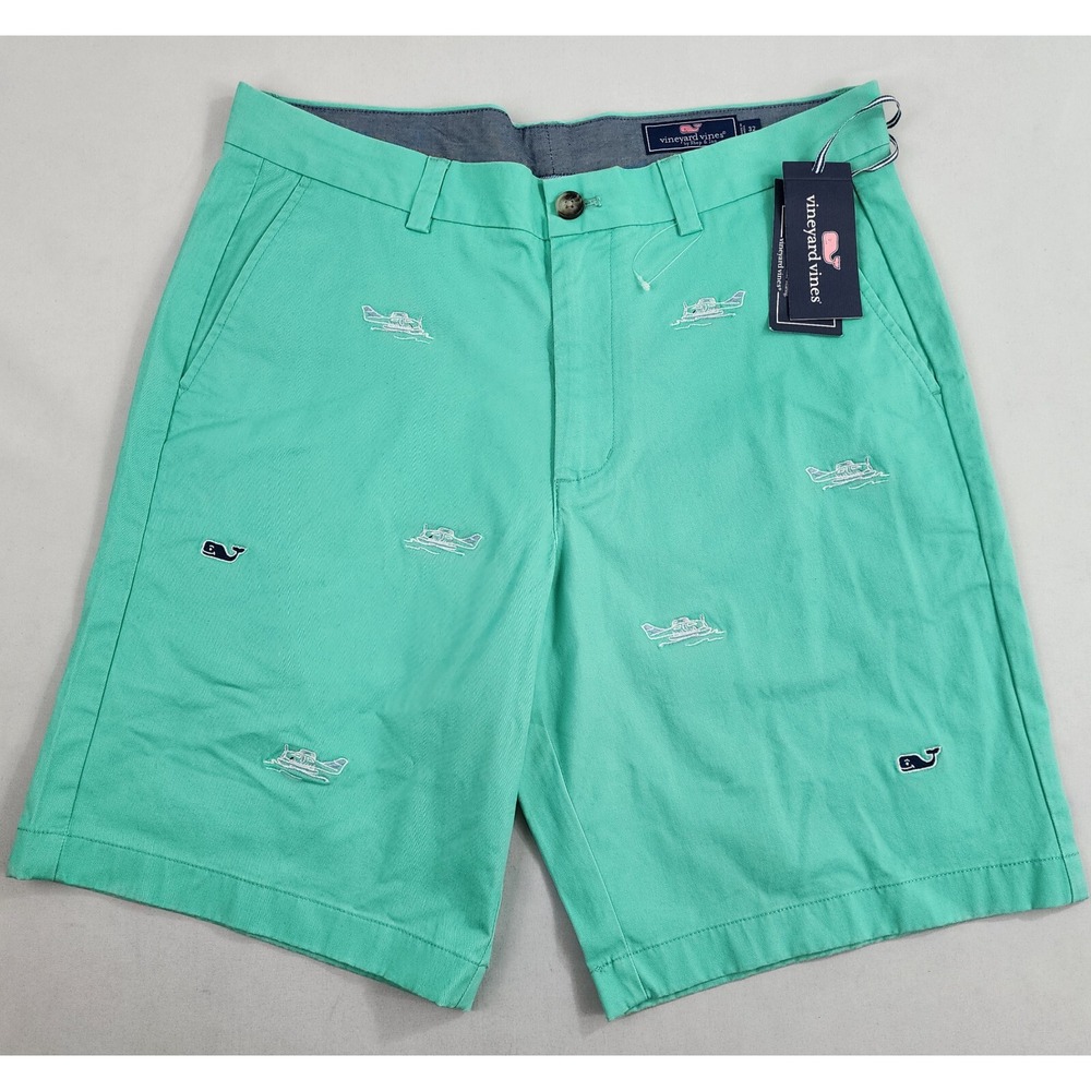 Vineyard Vines breaker shorts W 32 blue pockets zip 9" whale planes $89 mens